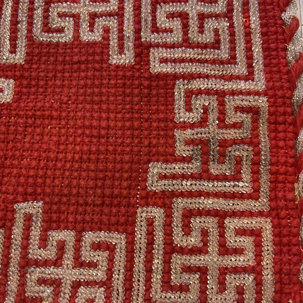 Table Mat Beaded Wool Good Luck Circa 1910 8.5
